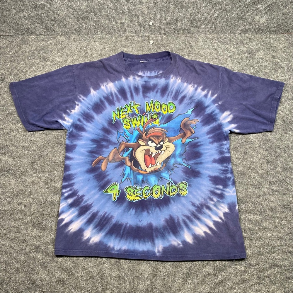 Mens‎ Looney Tunes Taz Tie Dye Graphic T-Shirt Purple Blue Next Mood Swing 4 Sec